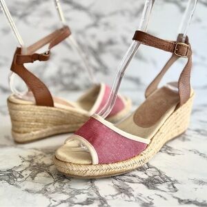 Soludos Espadrille Wedge Sandals Ankle Strap Red Canvas 6